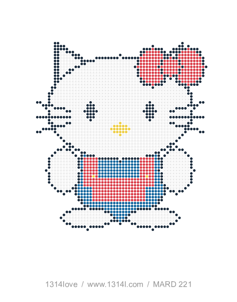 Hello Kitty · 红色蝴蝶结拼豆图纸，64×72格