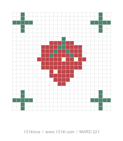 草莓小挂件 · 四角星拼豆图纸，24×24格