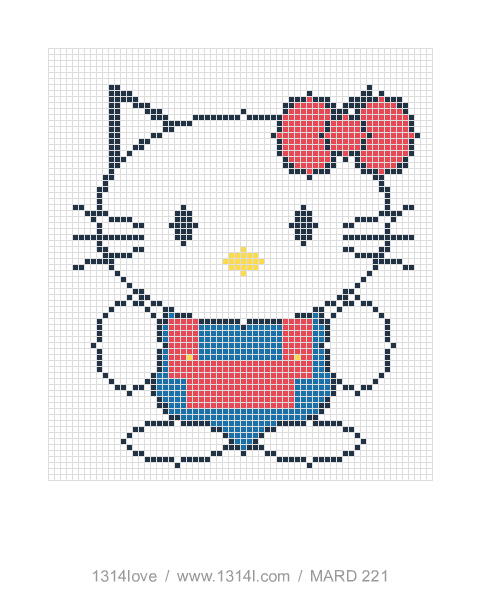 Hello Kitty · 红色蝴蝶结拼豆图纸，64×72格