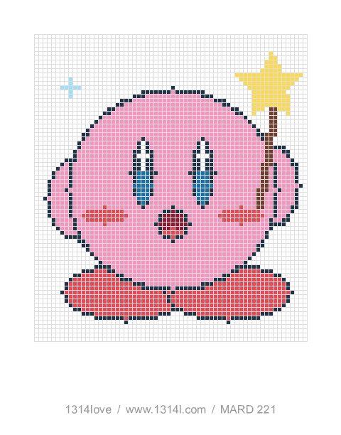 星之卡比 · 星星魔杖拼豆图纸，64×72格